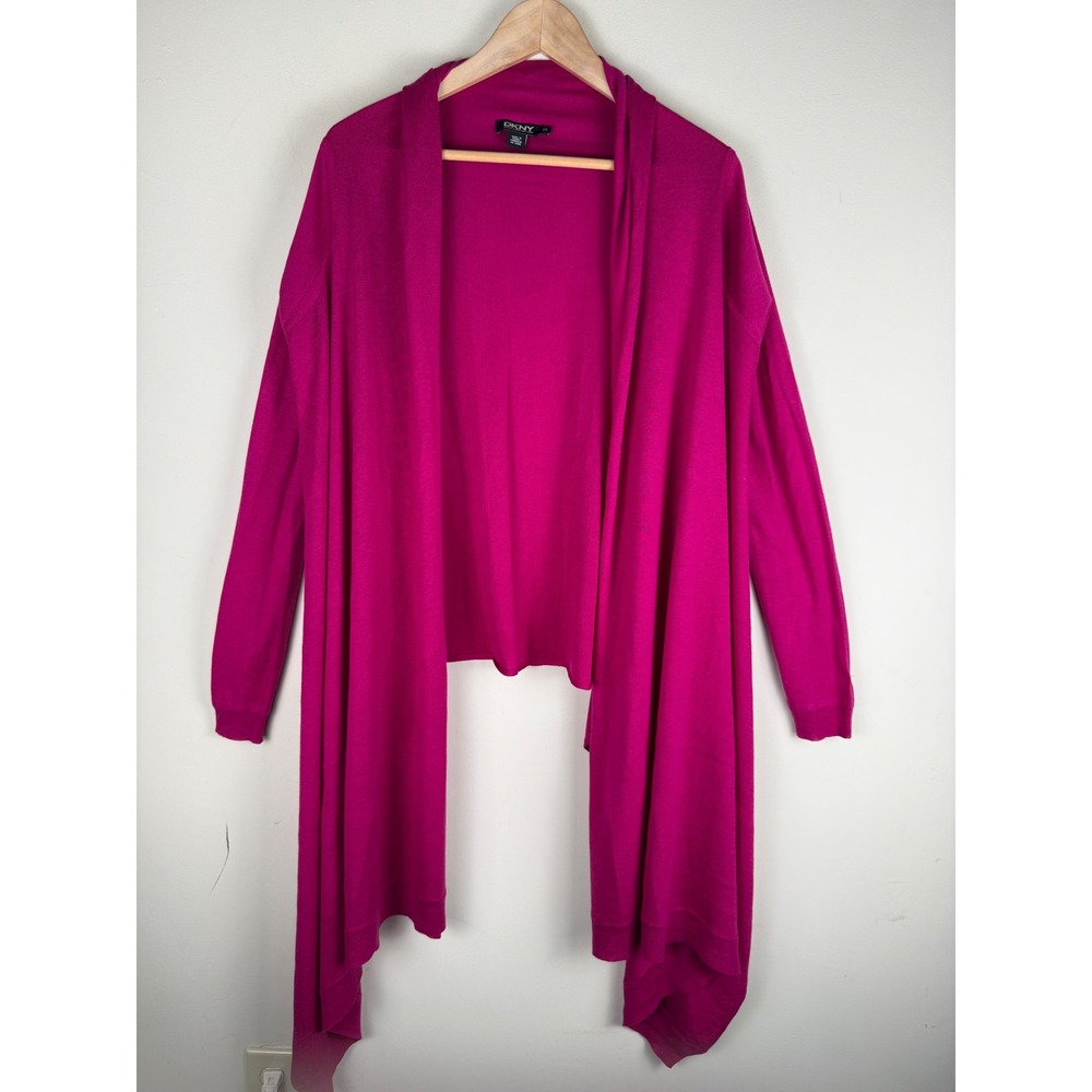 DKNY Open Front‎ Waterfall Cardigan Magenta Pink Women's Size S Cashmere Silk